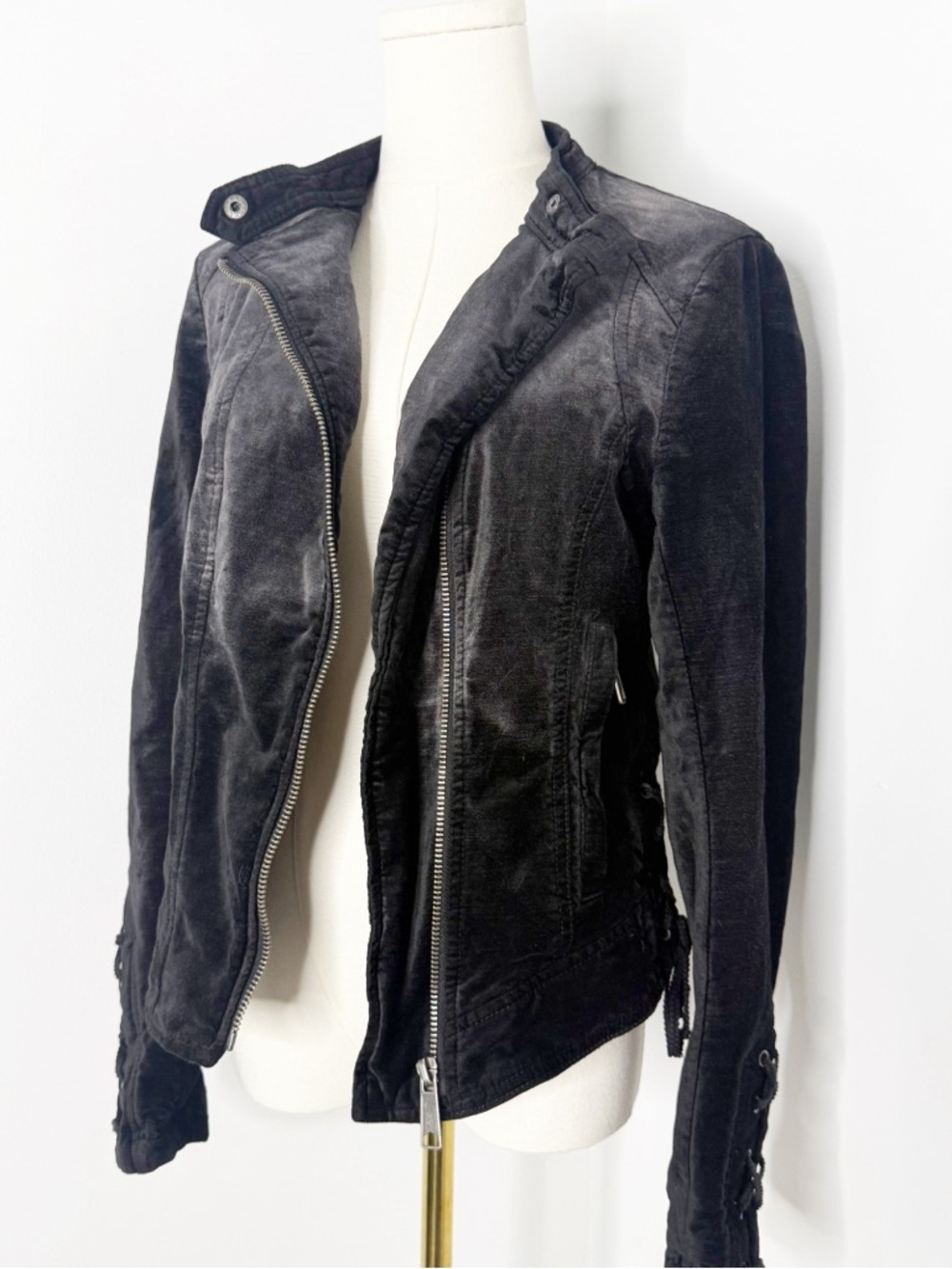 Free People Lacey Moto Jacket Black Zip Up Fitted Small - Picture 3 of 11